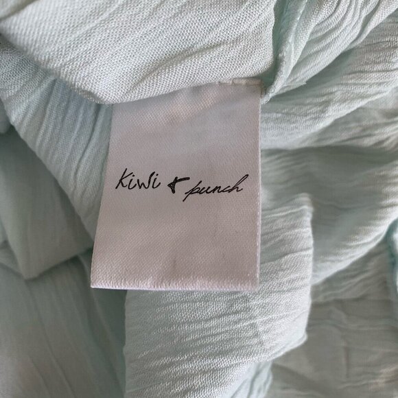 Kiwi Punch Mint Green Short Sleeve Crop Blouse Ruffle Crochet Size Large NWT - Picture 7 of 8